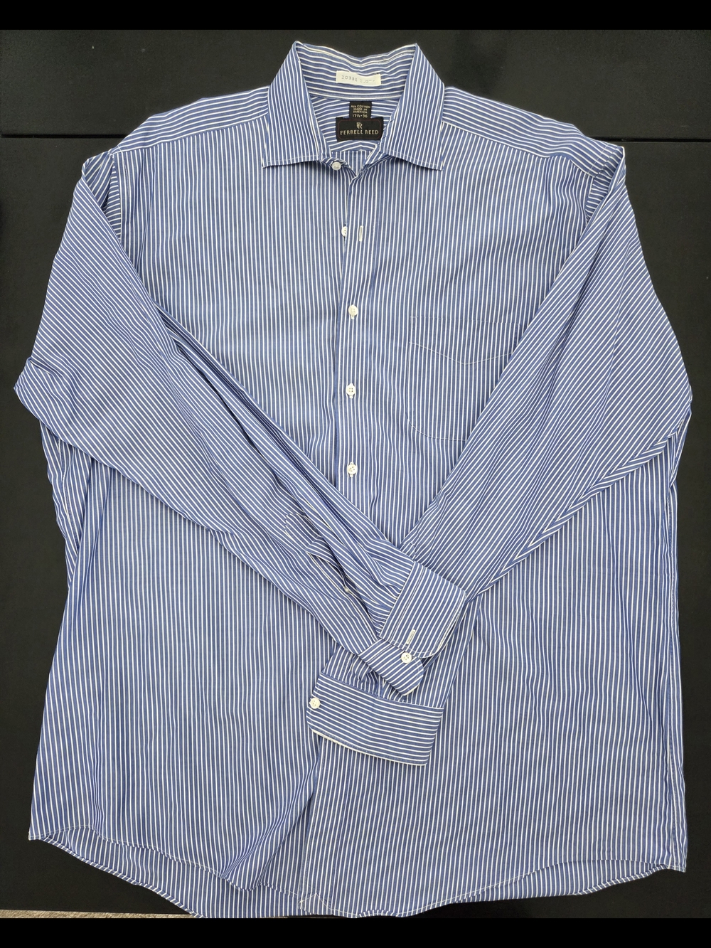 Ferrell Reed Men's Blue and White Dress Shirt. 100% Cotton. Made In USA